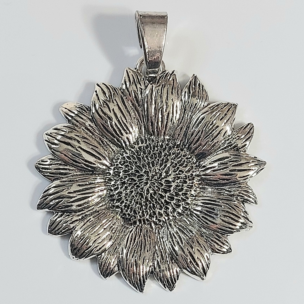 Sunflower Silver Oversized Floral necklace pendant - Womens Jewelry